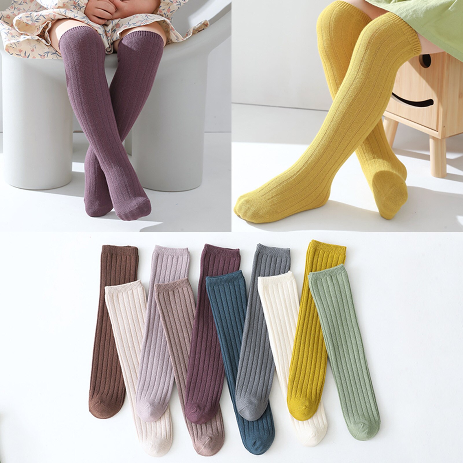 Baby Girl Socks 3-6 Months Socks Ribbed Casual Kids Stockings High Girls Knee Baby Solid Toddler Size 10 Toddler Girl Socks